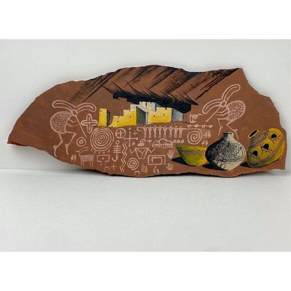 Marc Begay Navajo Native American Handpainted Petroglyphs Red Rock Stone Signed - Picture 1 of 7